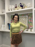 QOS Leopard Rhinestone Knit Skirt