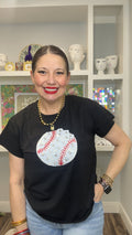 QOS Black Flower Baseball Tee