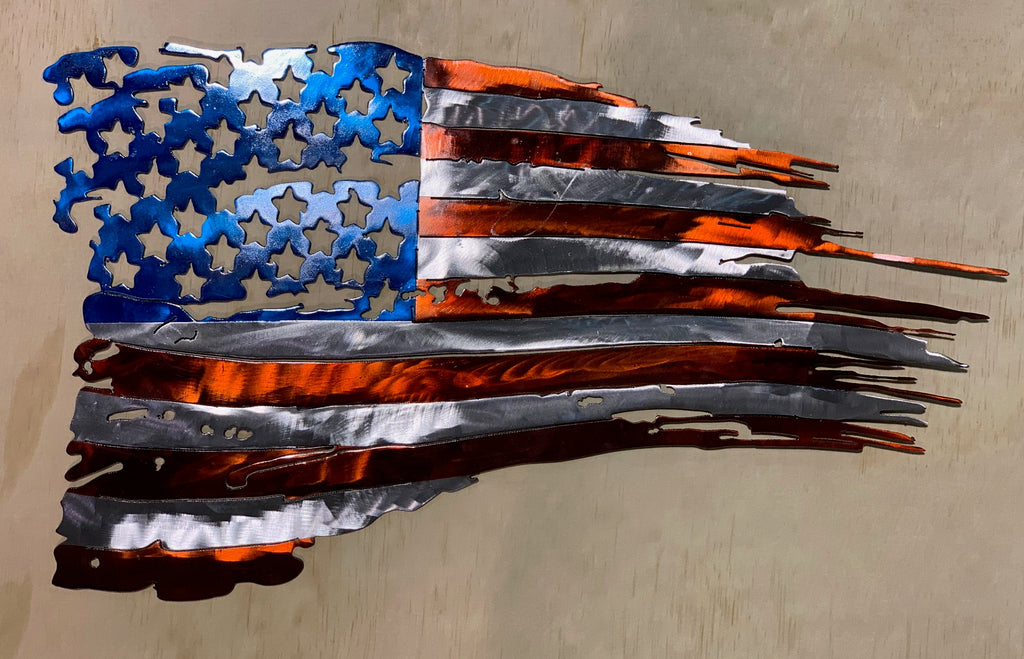 Tattered American Flag Metal Wall Art - Custom Steel USA Decor