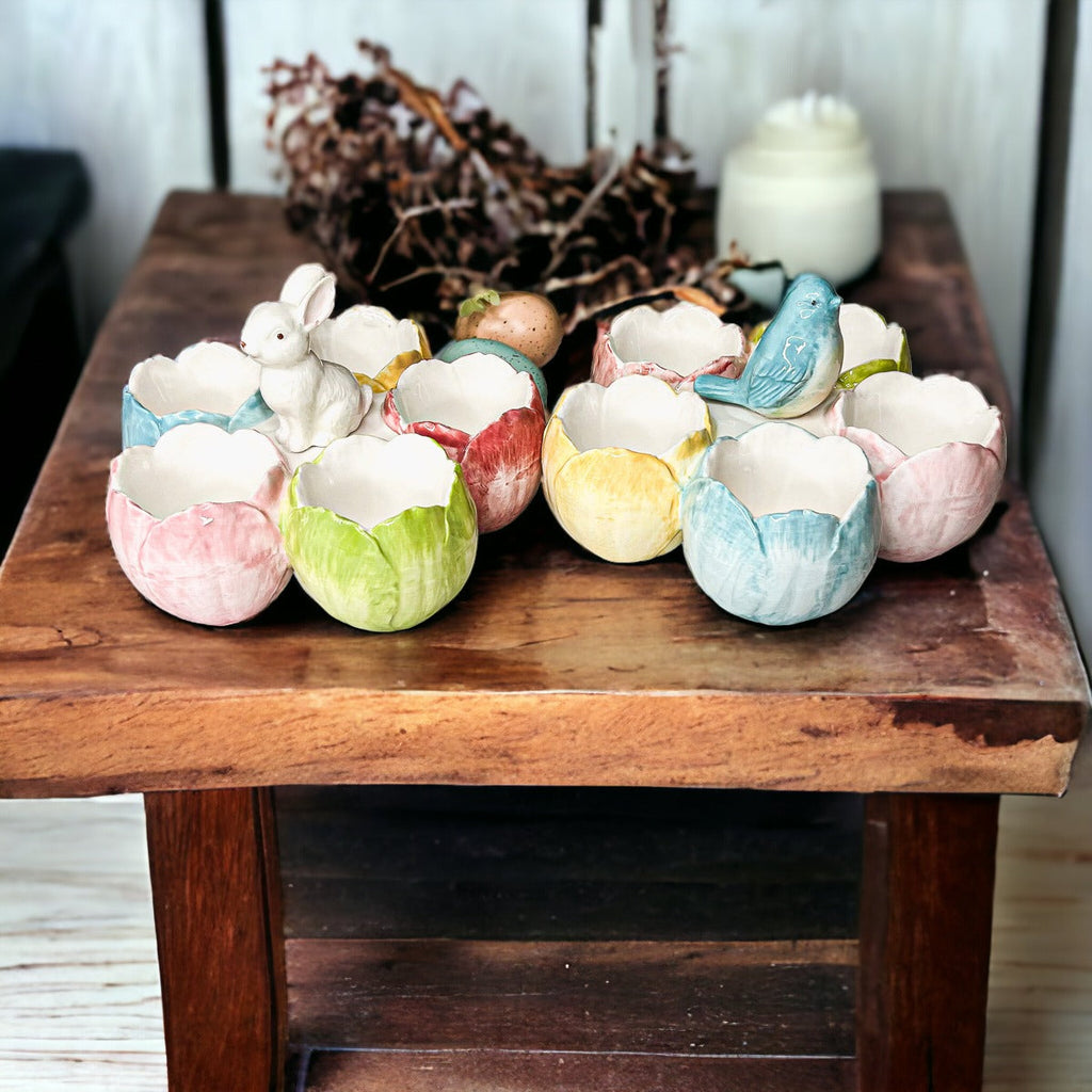 Pastel Easter Tidbit Dish Dolomite Bunny Or Bird 7in Spring Table Decor