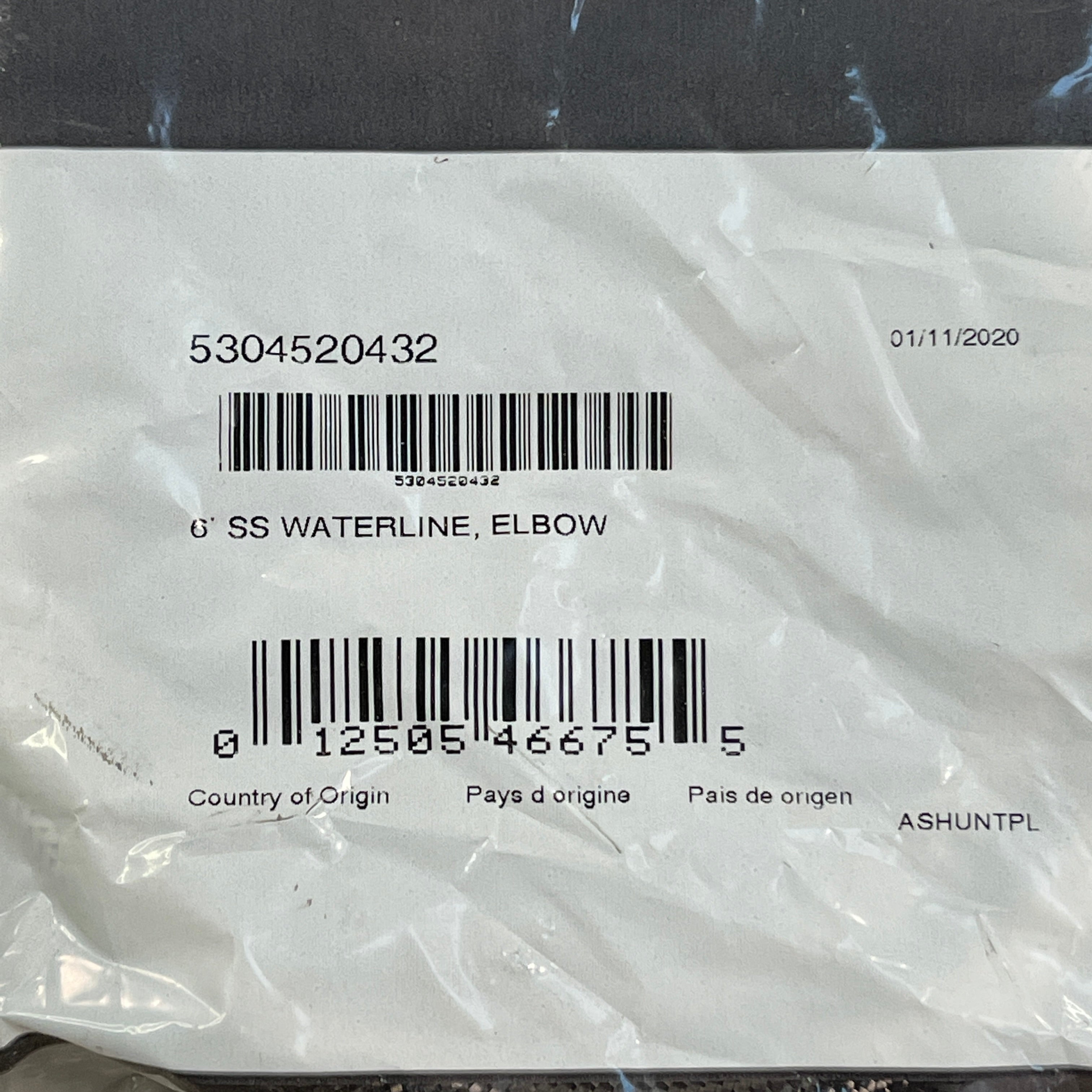 ELECTROLUX 6 ft Dishwasher Braided Stainless Waterline Molded 3/4" To Hose Elbow 5304520432 (New)