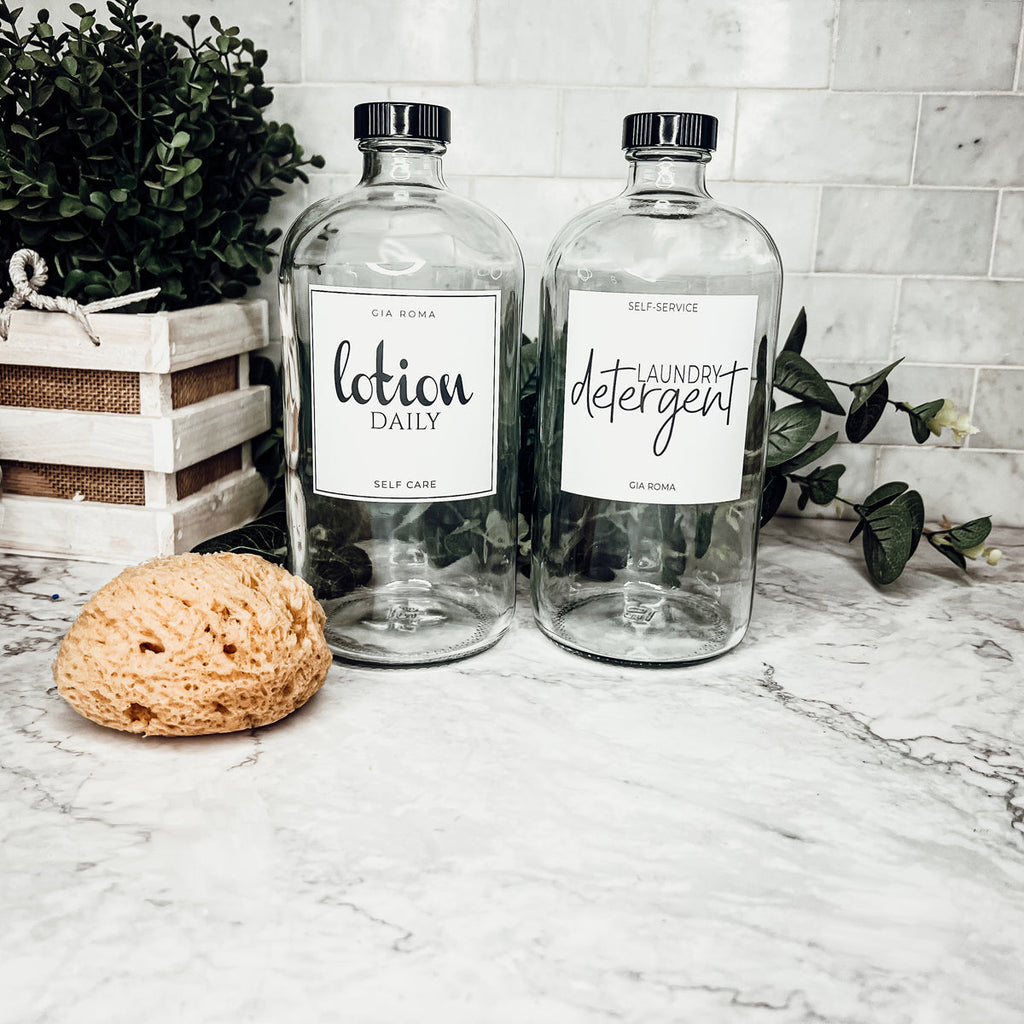 32oz Clear Glass Reusable Dispenser Bottle Black Twist Top