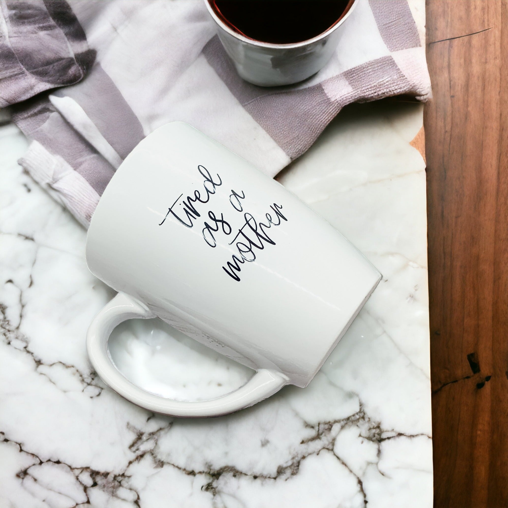 Tired As A Mother Grande Limited Edition Round 2 Mug Gift For Mom Navy Royal Blue Or White