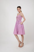 Placement Embroidered Corset Midi Dress with Sweet heart Neckline XS to 2XL