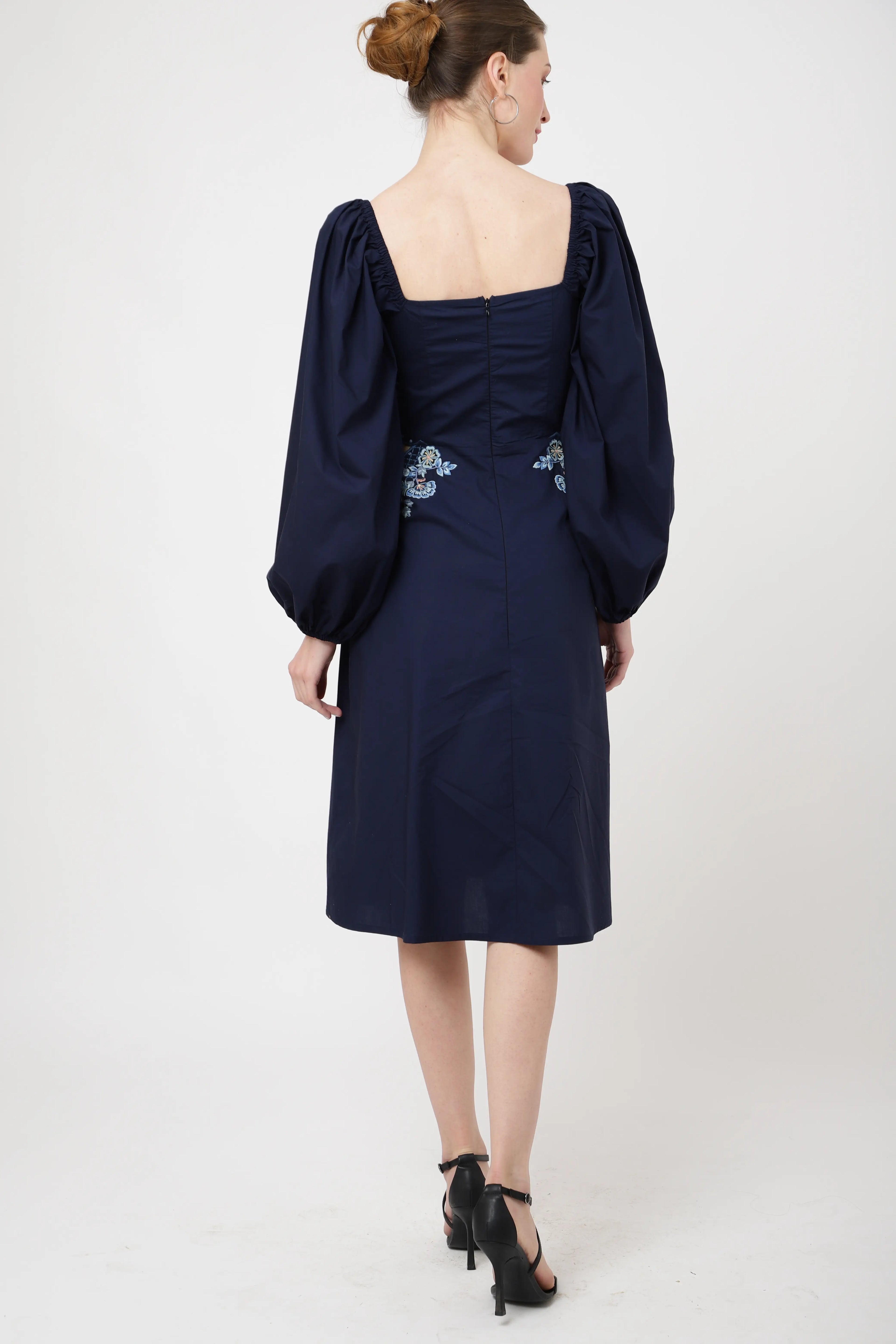 tonal embroidered midnight casual midi dress blue & Red s to xl