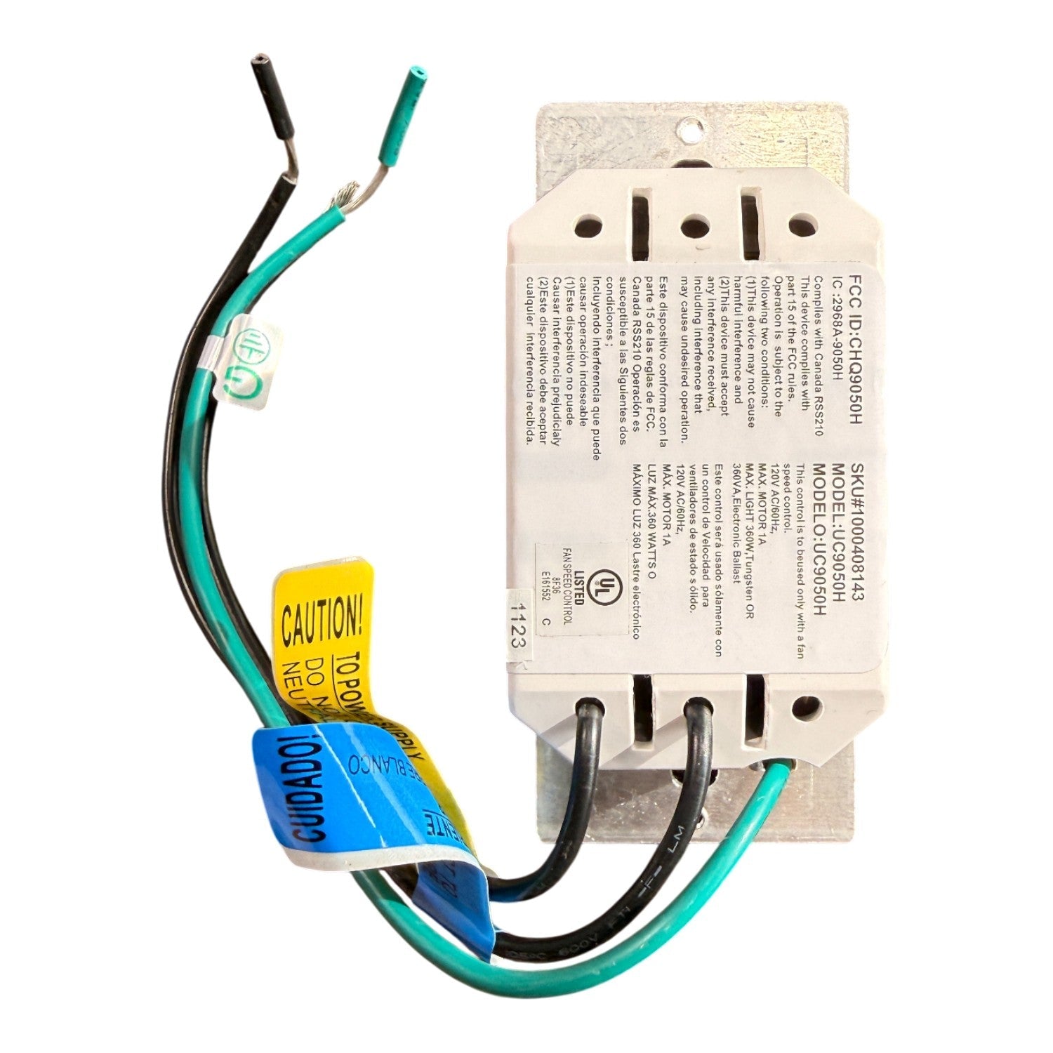 Substitute for Hampton Bay UC9050H Wired Ceiling Fan Wall Plate Remote Control CHQ9050H | Wired | 4-dip - UC9050H [CH9051T]