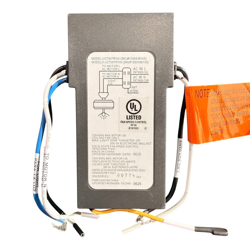 Substitute for Hampton Bay UC7067RYAI / 1000408143 Ceiling Fan Receiver - UC7067RYAI [63T-AC83T-KIT]