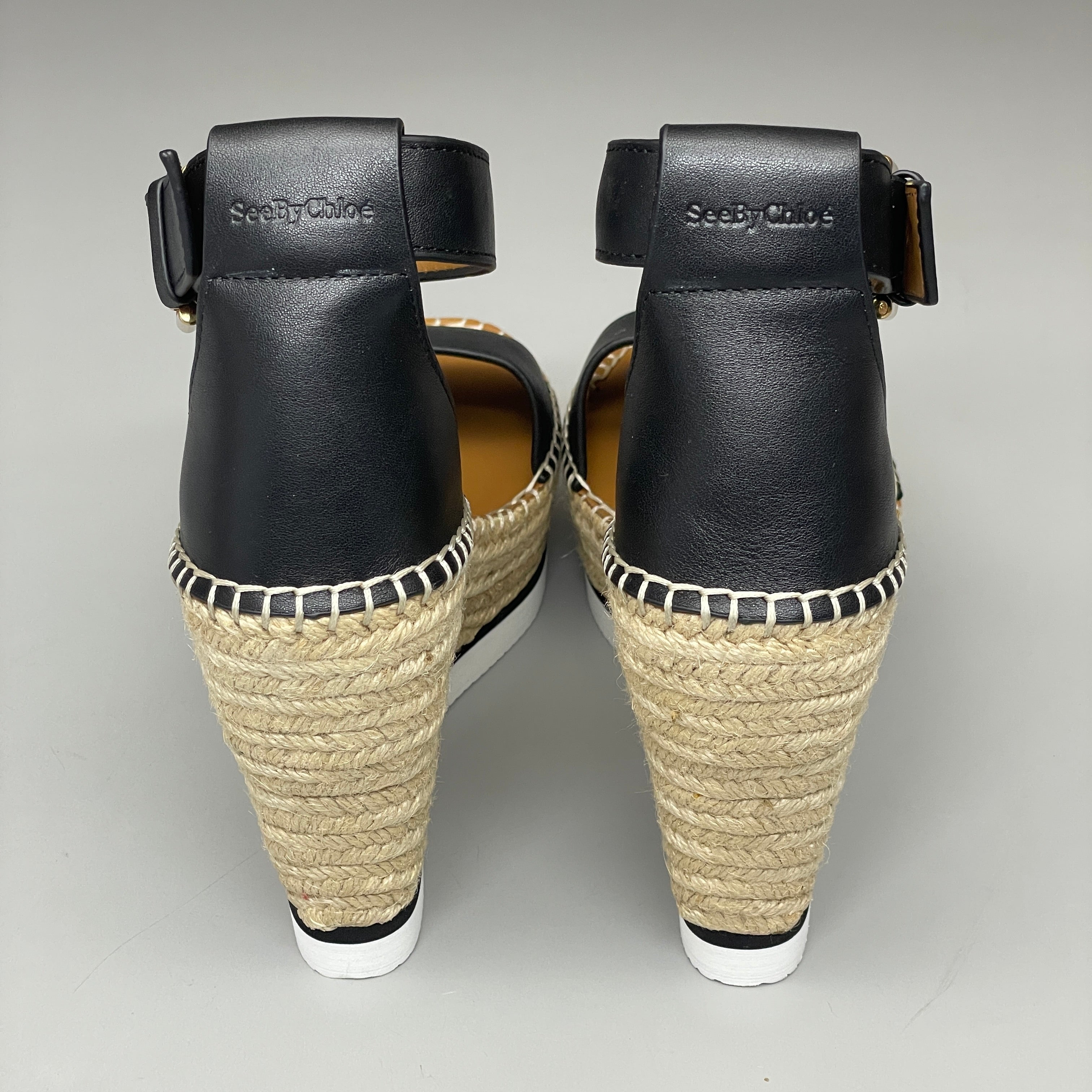 SEE BY CHLOÉ Glyn Calf Espadrille High Platform Sandals Black Women's Sz 11 EU 41 SB26152 (New)
