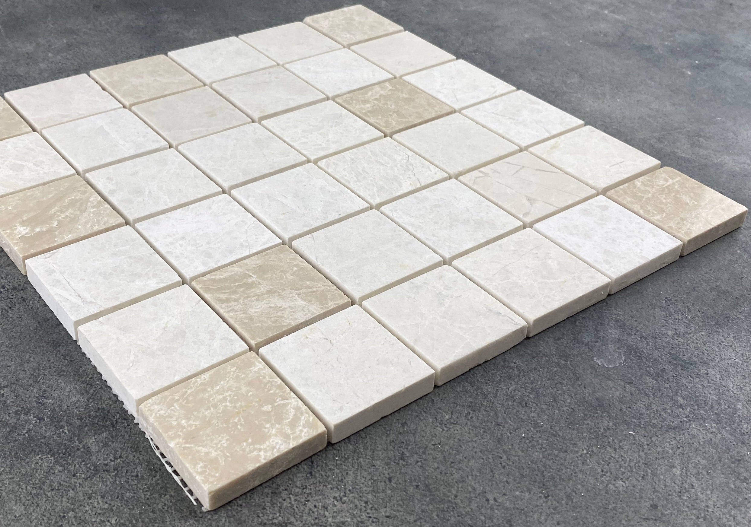 Vanilla Beige Natural Marble Honed Mosaic Tile 2x2 - Pre-mounted 12x12 Mesh Sheet