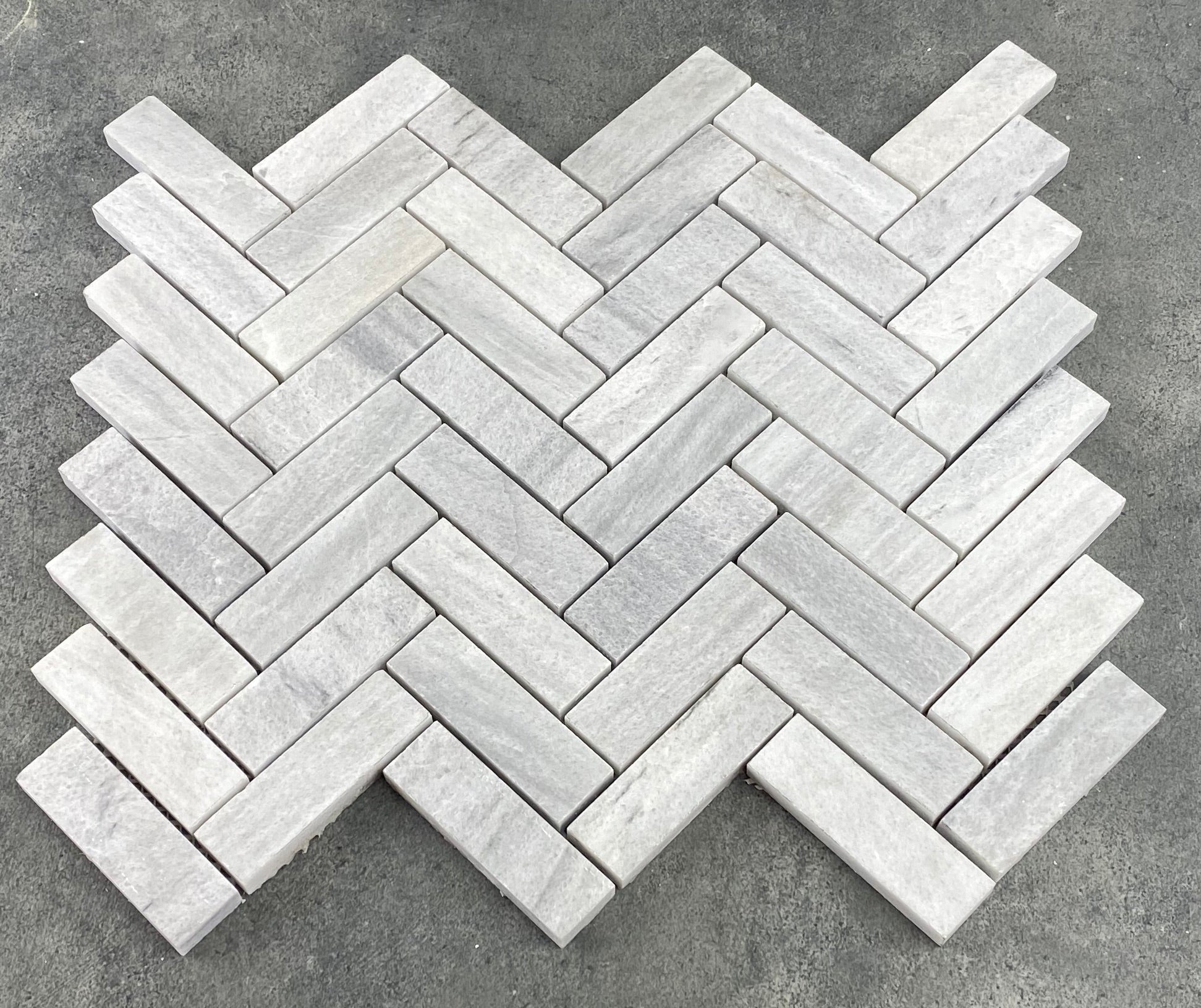 White Herringbone Marble Mosaic Tile 1x3 - 12x12 Pre Assembled