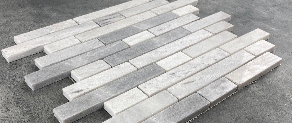 White Marble Strip Liner Mosaic Tile 12x12 - Honed Finish
