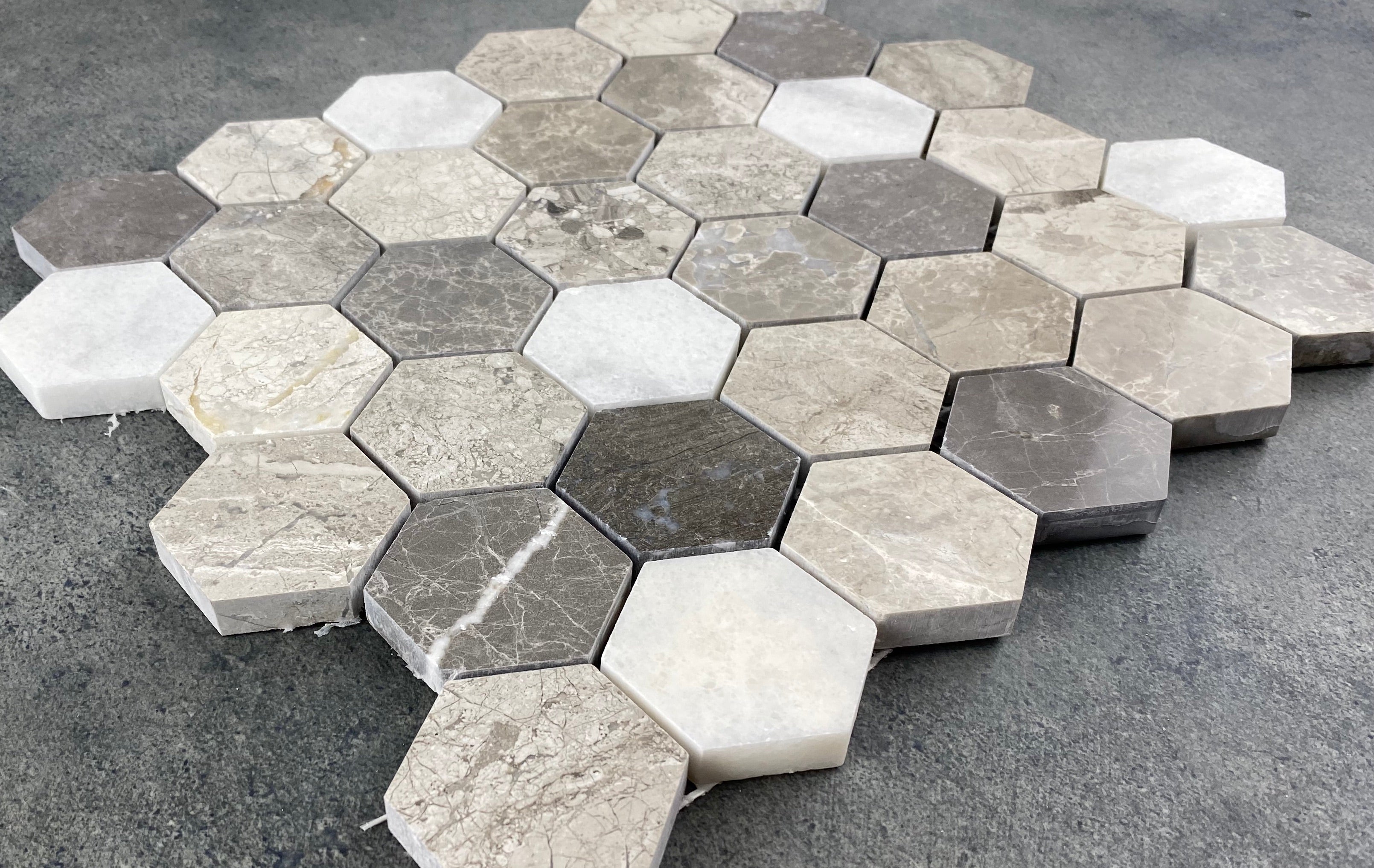 Silver Shadow Carrara White Marble Mosaic Tile - 2 Inch Hexagon
