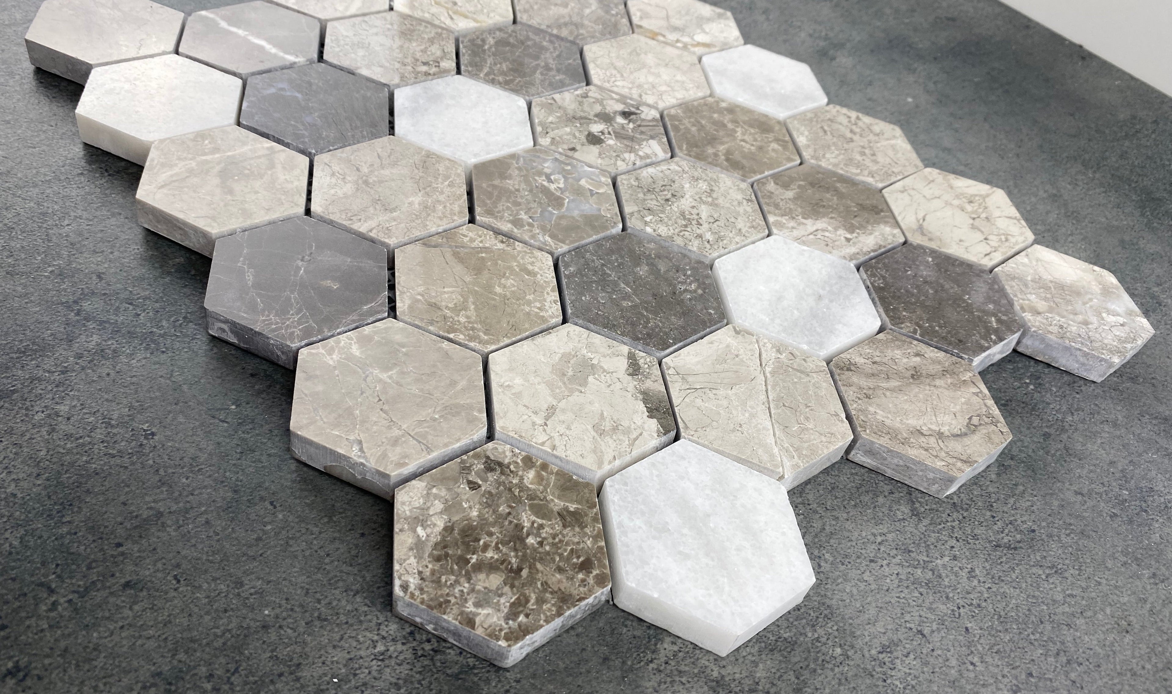 Silver Shadow Carrara White Marble Mosaic Tile - 2 Inch Hexagon