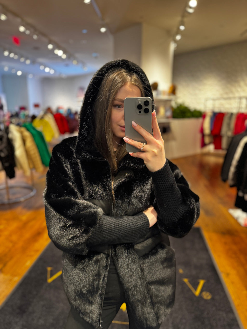 Claire Eco-Fur Bio-Down Fill Jacket in Black