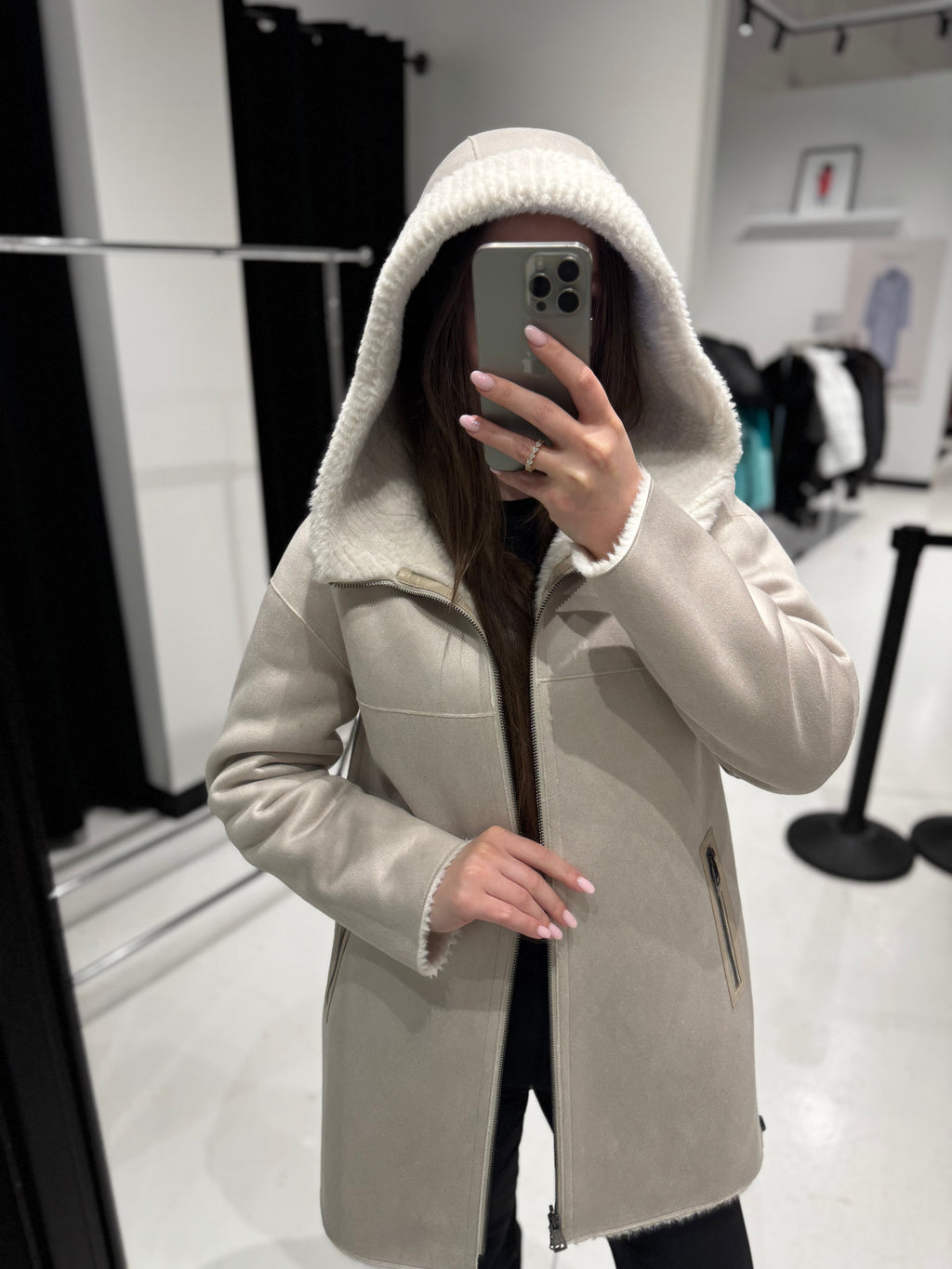 ⇆ Reversible Faux Fur & Suede Hooded Jacket