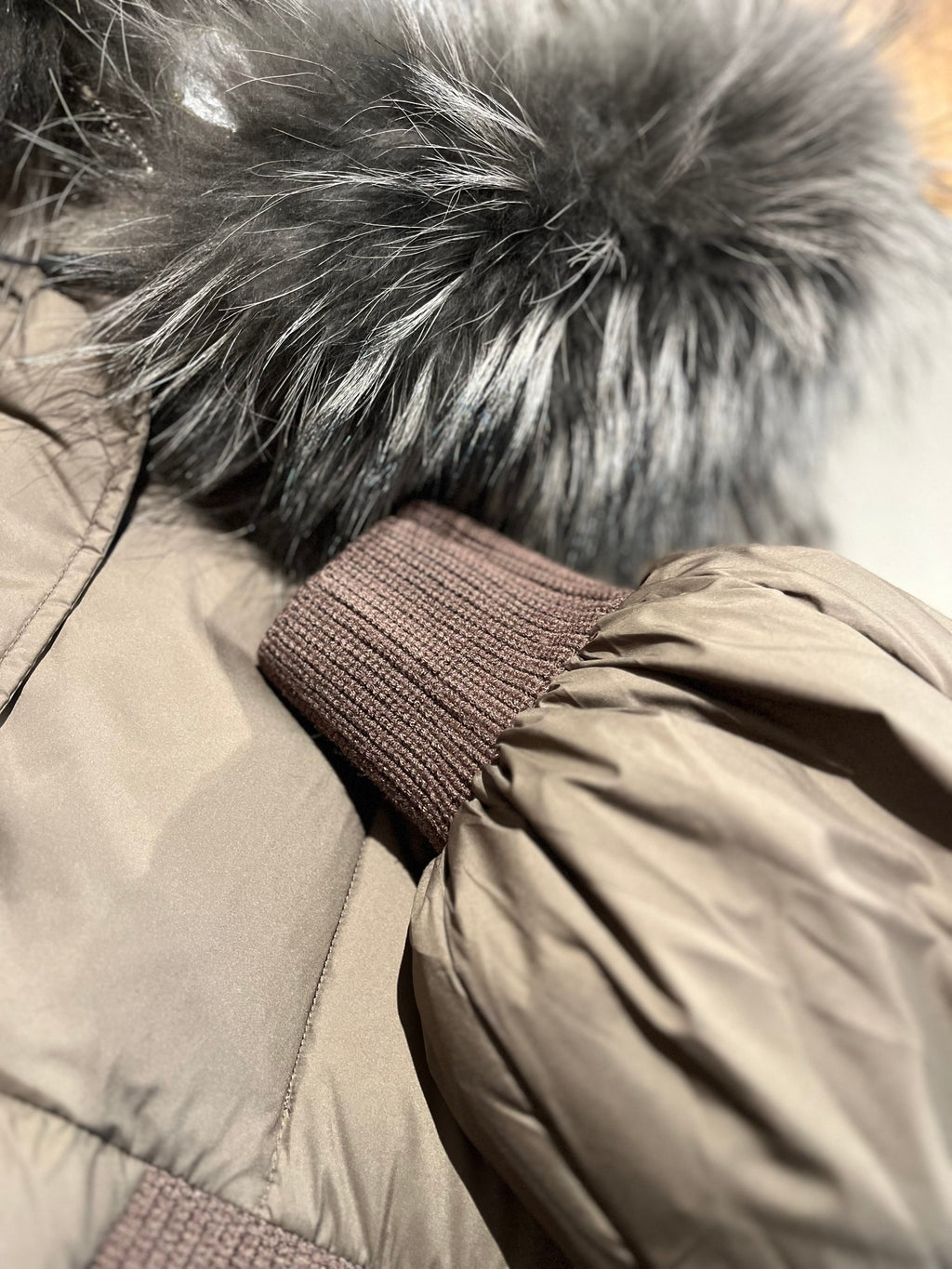 Lauren Genuine Fur Trim Down Fill Coat in Tobacco