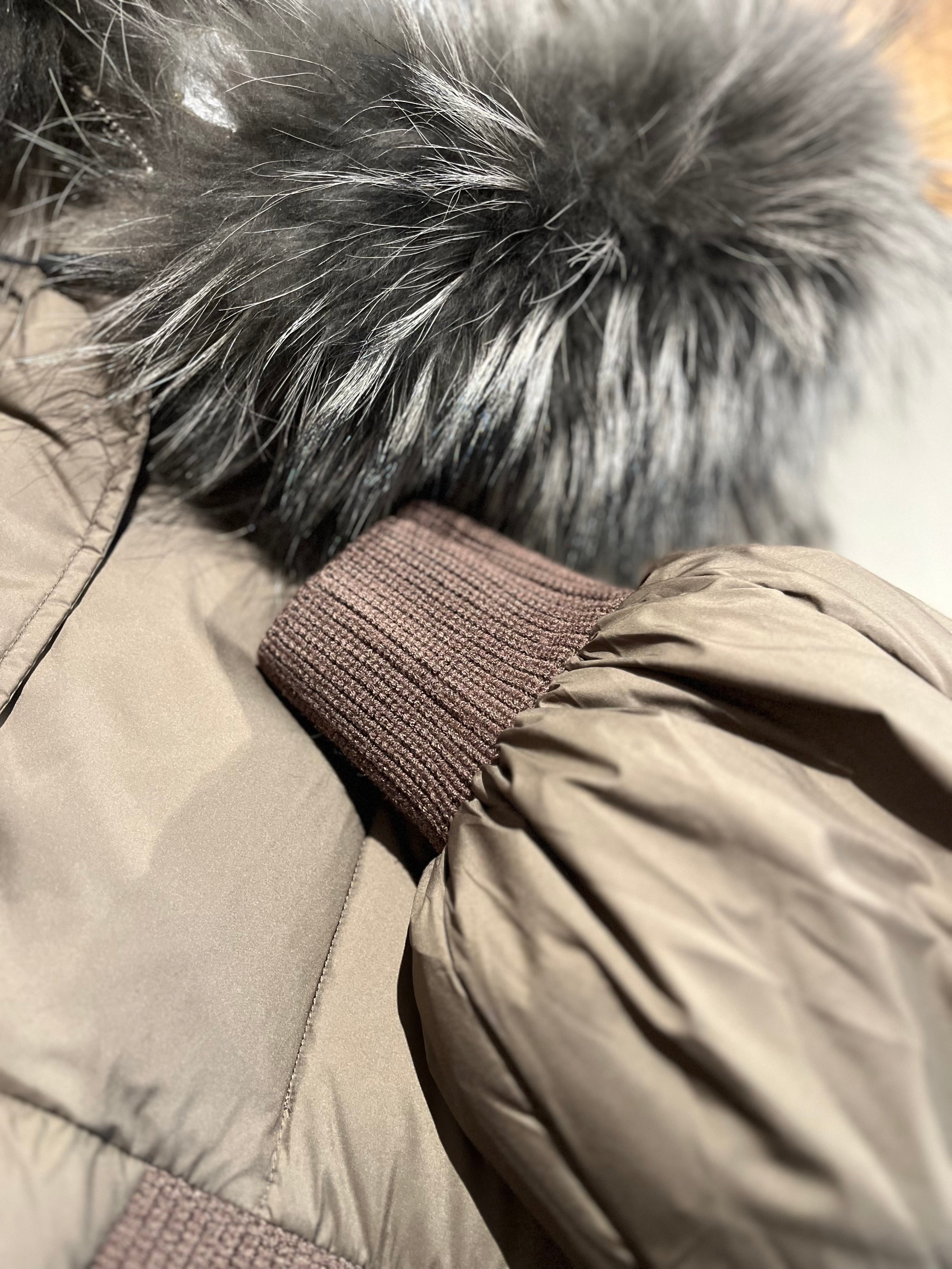 Lauren Genuine Fur Trim Down Fill Coat in Tobacco