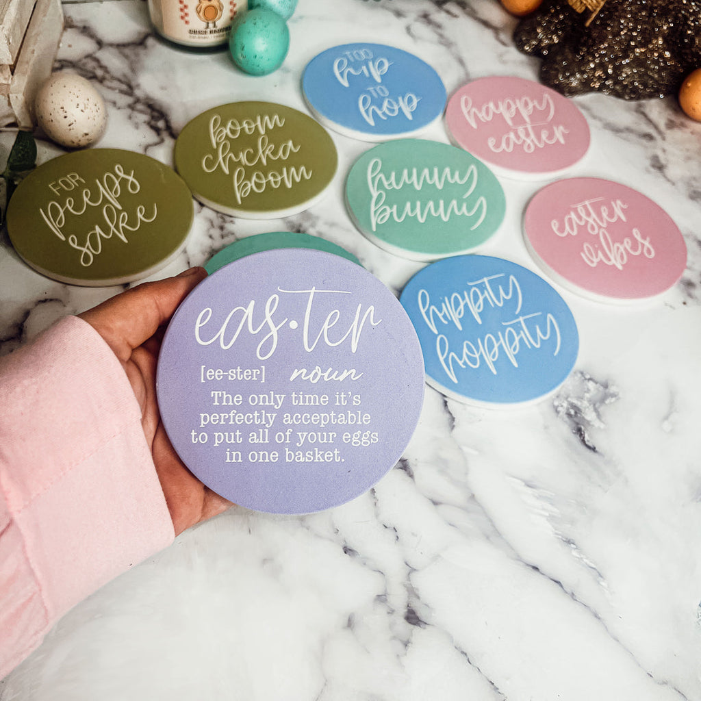 Easter Spring Ceramic Coasters 4in Set Cute Floral Bunny Drink Table Coasters