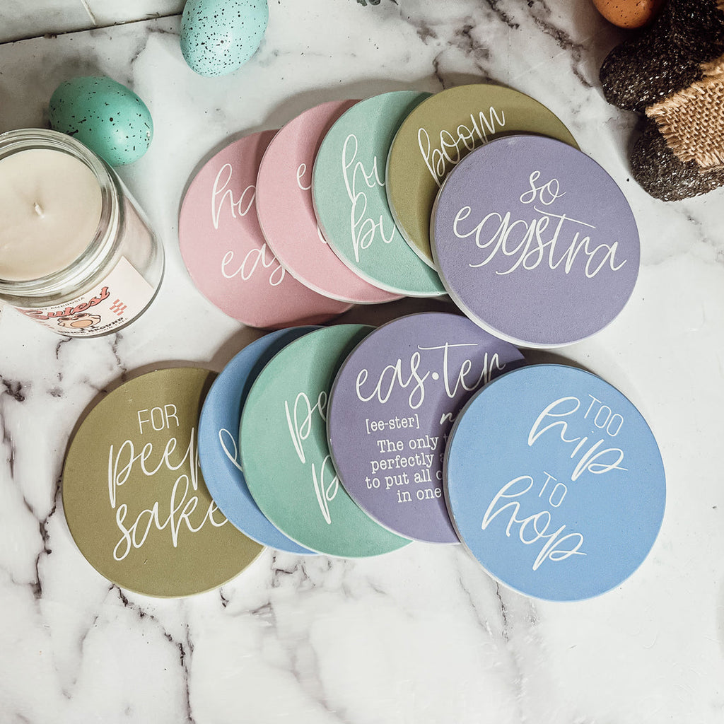 Easter Spring Ceramic Coaster Set 4 Inch Absorbent Drink Coasters Table Protectors Pack