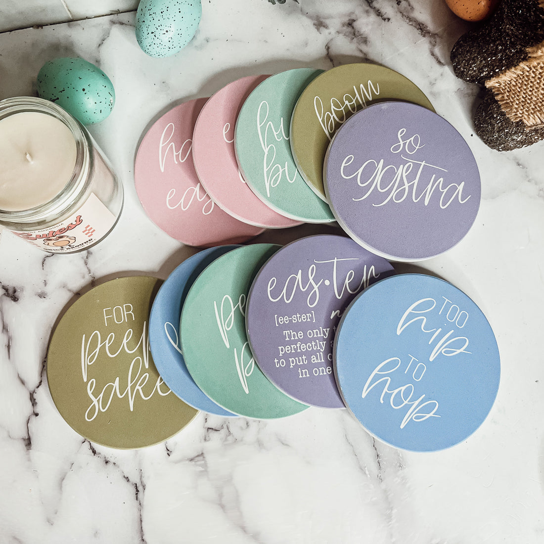 Easter Spring Ceramic Coaster Set 4 Inch Absorbent Drink Coasters Table Protectors Pack