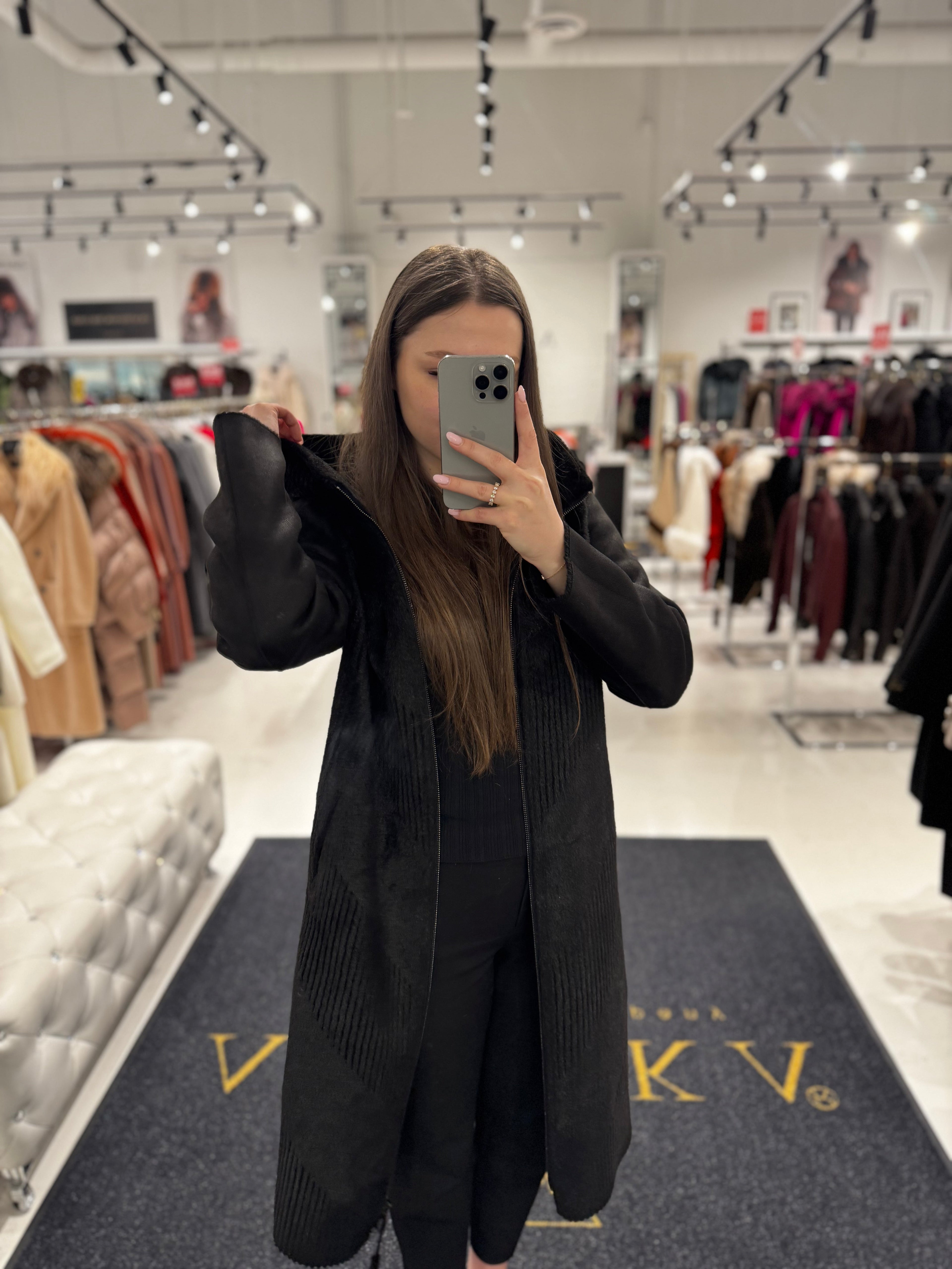 ⇆ Reversible Faux Fur & Suede Hooded Coat