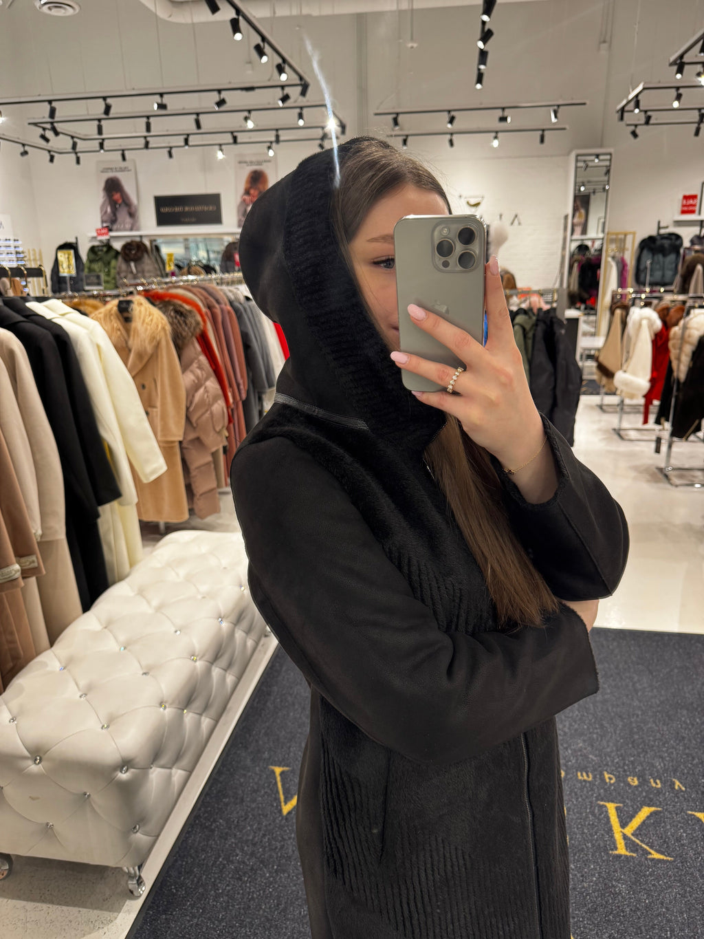 ⇆ Reversible Faux Fur & Suede Hooded Coat
