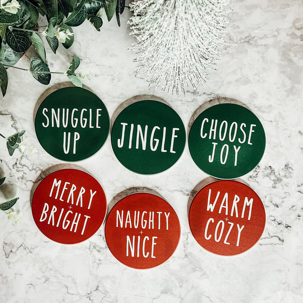 Holiday Ceramic Coaster Set With Cork Back Non Scratch Decorative Display Ready Table Accent