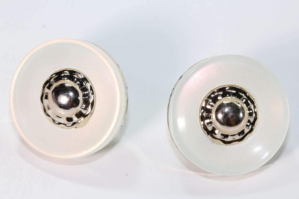 Goldtone Off White Acrylic Button Stud Earrings 1 Inch