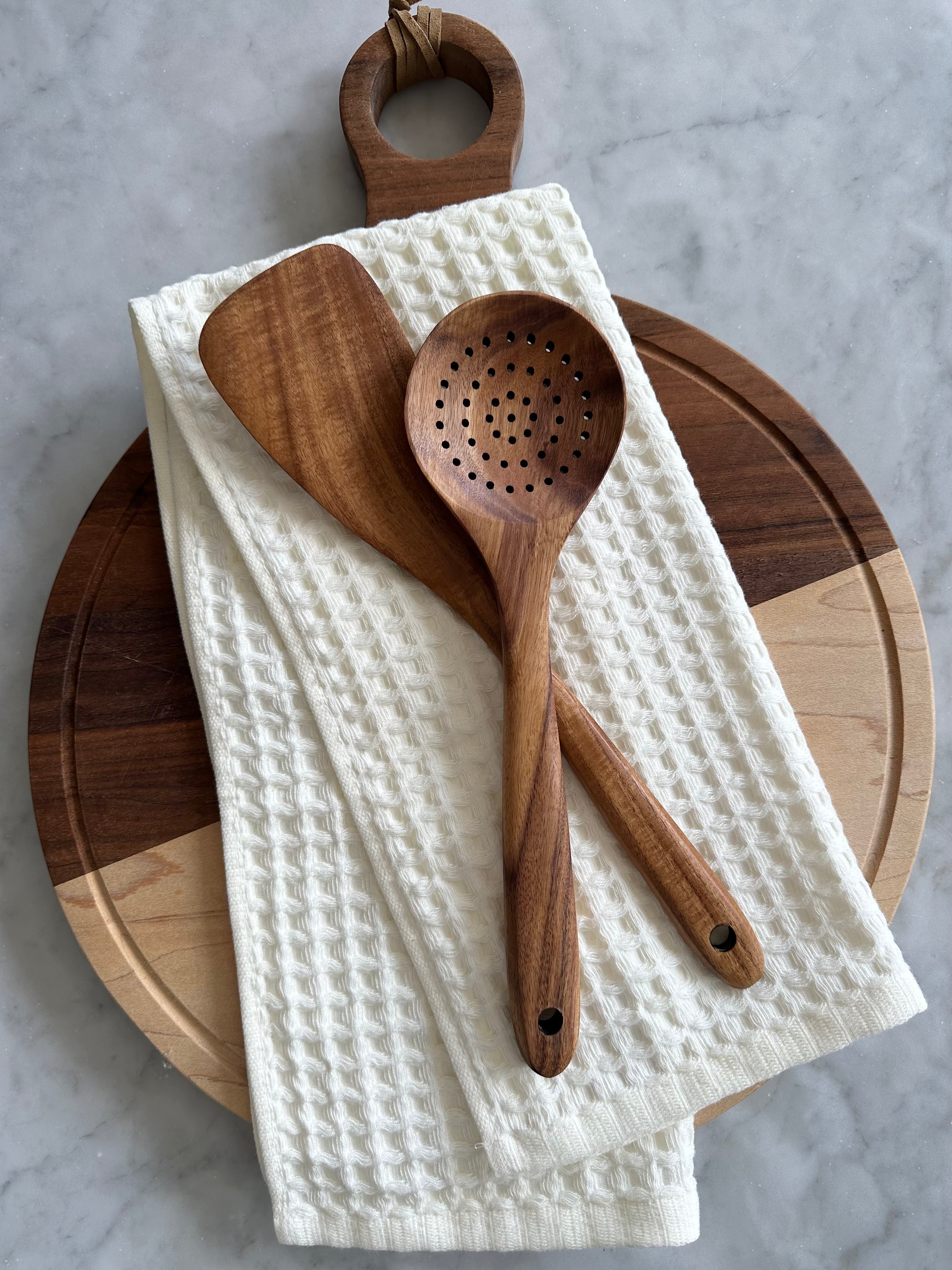 Verona Waffle Kitchen Towels – Soft Neutral Absorbent Dish Towels