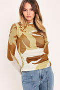 TOFFEE TROPICS WOVEN POWER MESH TOP