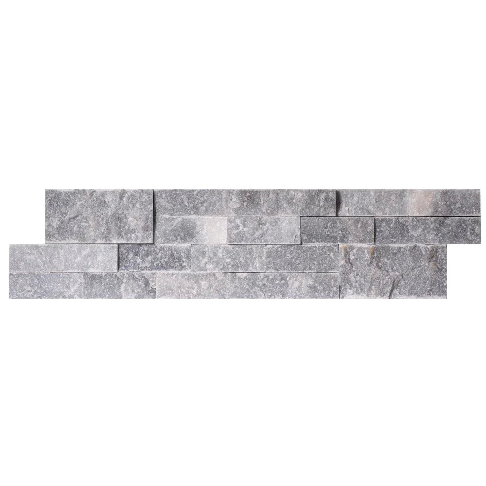 Ice Blue Split-Face Natural Marble 3D Ledger Wall Panel 6x24
