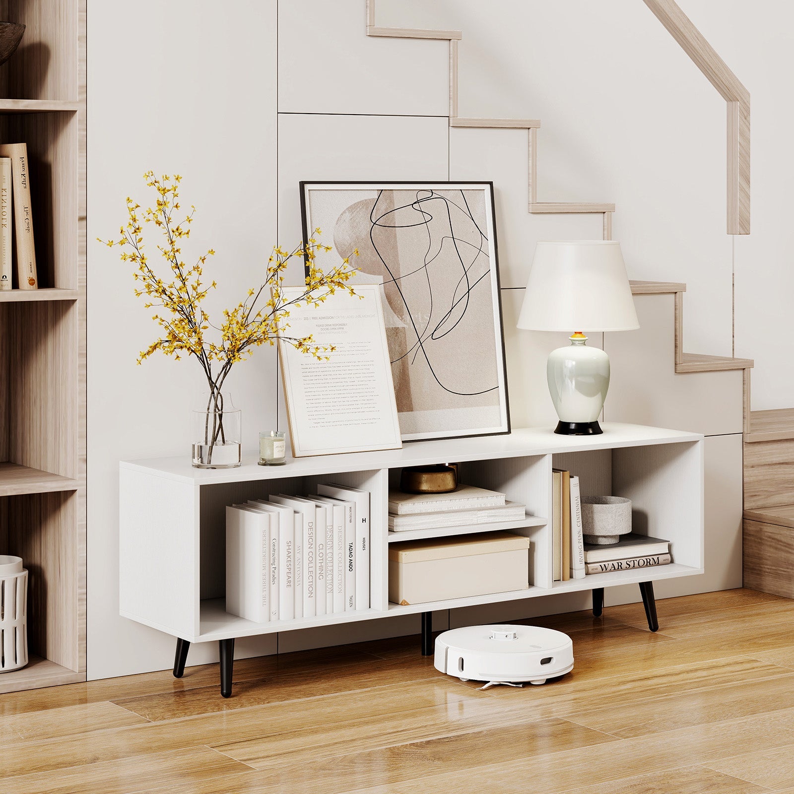 47.5 Inches TV Stand for 55-Inch TV with Compartments and Metal Legs