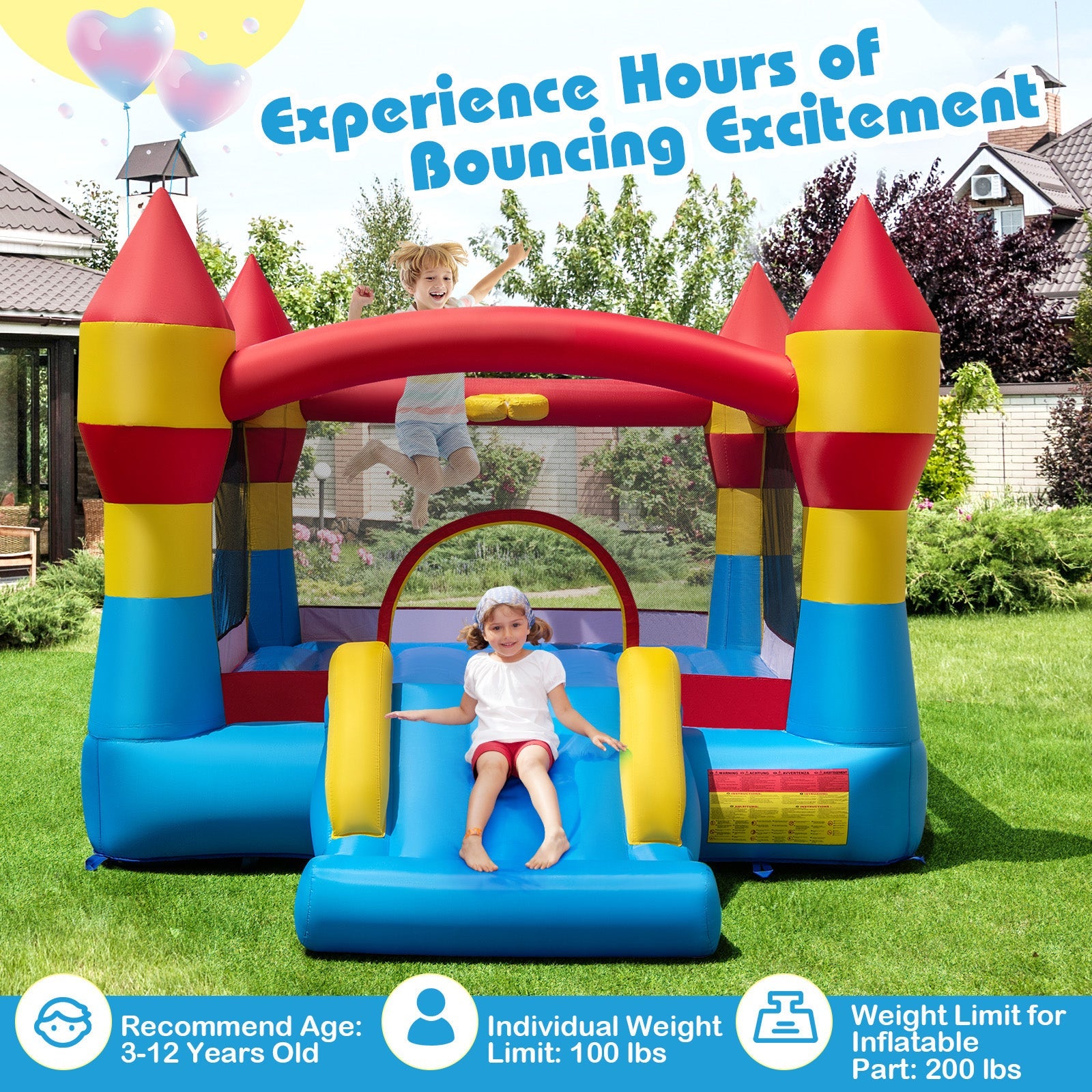 3-in-1 Kids Bouncer with Slide with 520W Blower for Yard