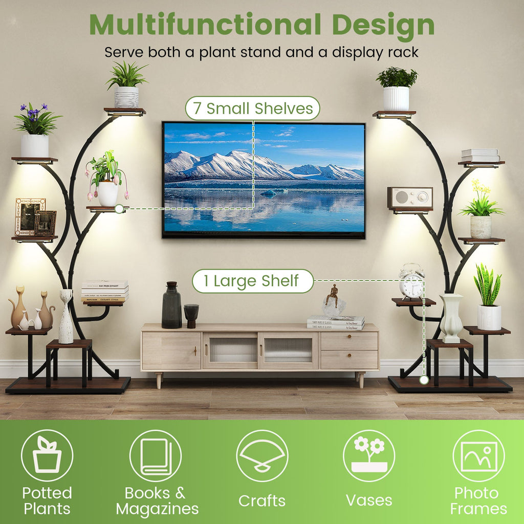 Indoor Plant Stand with Grow Lights 58" Tall 8-Tier Corner Metal Plant Shelf