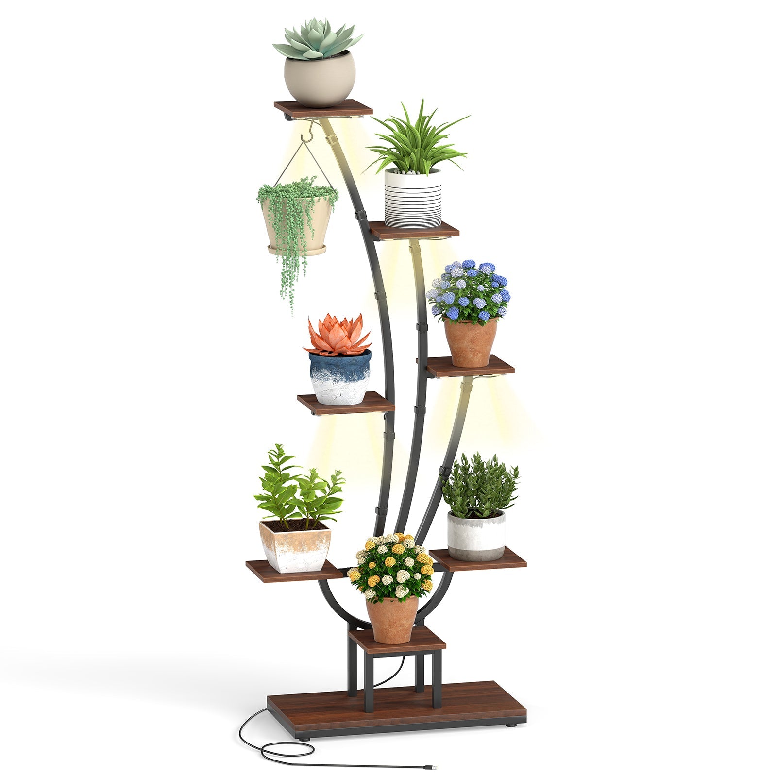 Indoor Plant Stand with Grow Lights Tall 8-Tier Corner Metal Plant Shelf