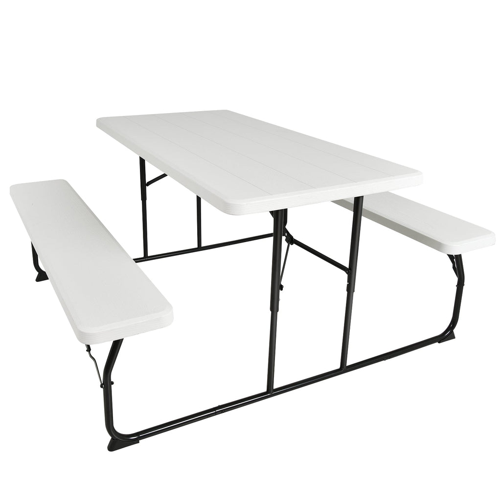 Indoor and Outdoor Folding Picnic Table Bench Set with Wood-like Texture