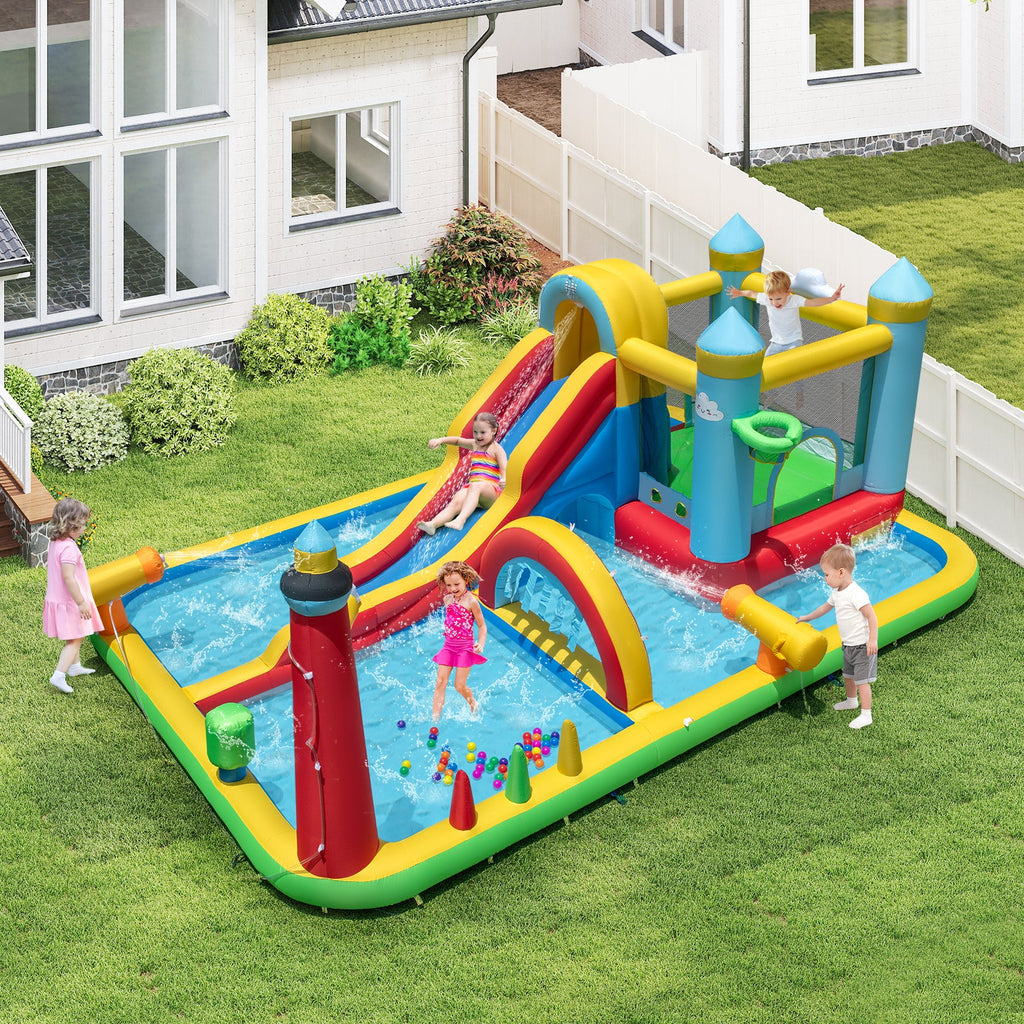 Inflatable Water Slide Giant Water Park with Long Slide 750W Blower
