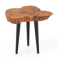 Irregular Solid Teak Wood End Table with Mahogany Tapered Legs