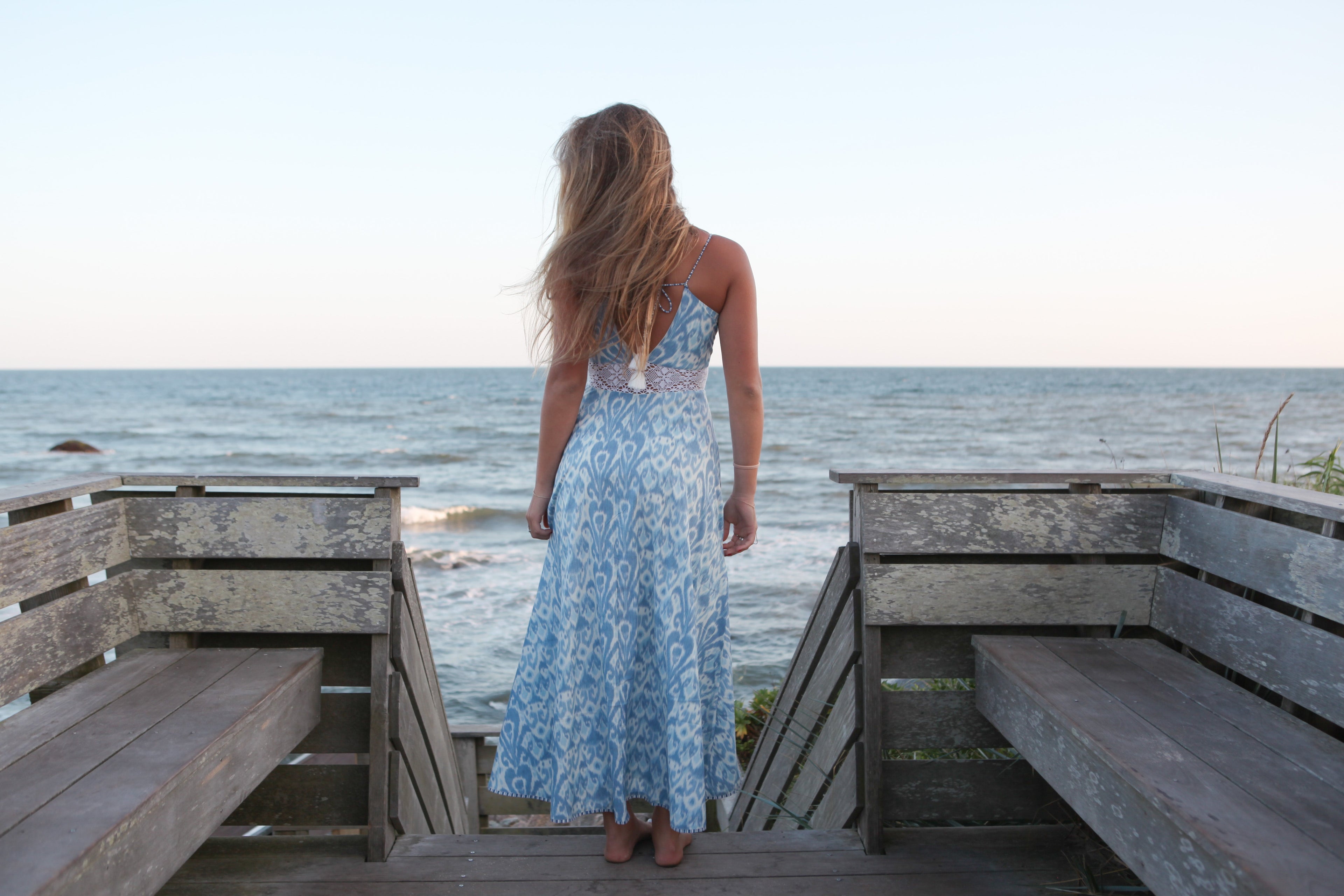 Isabella Dress in Faded Blue Ikat