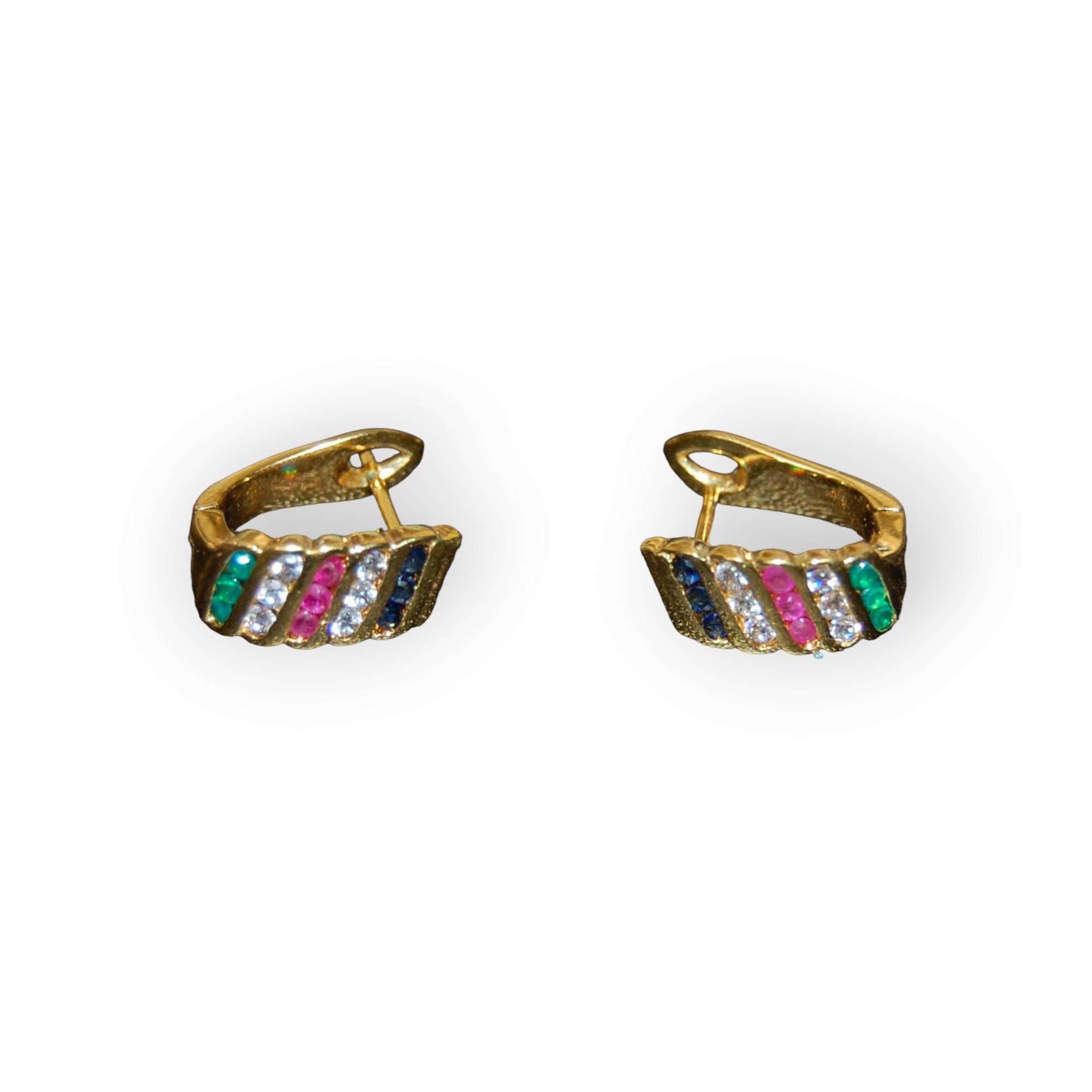 Gold Earring Five strips of Colored Stones