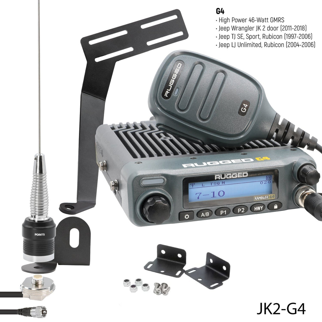 GMRS Mobile Radio Kit for Jeep Wrangler TJ LJ and JK - JK 2-Door (07-10) and JKU 4-Door (07-19) / Rambler G4