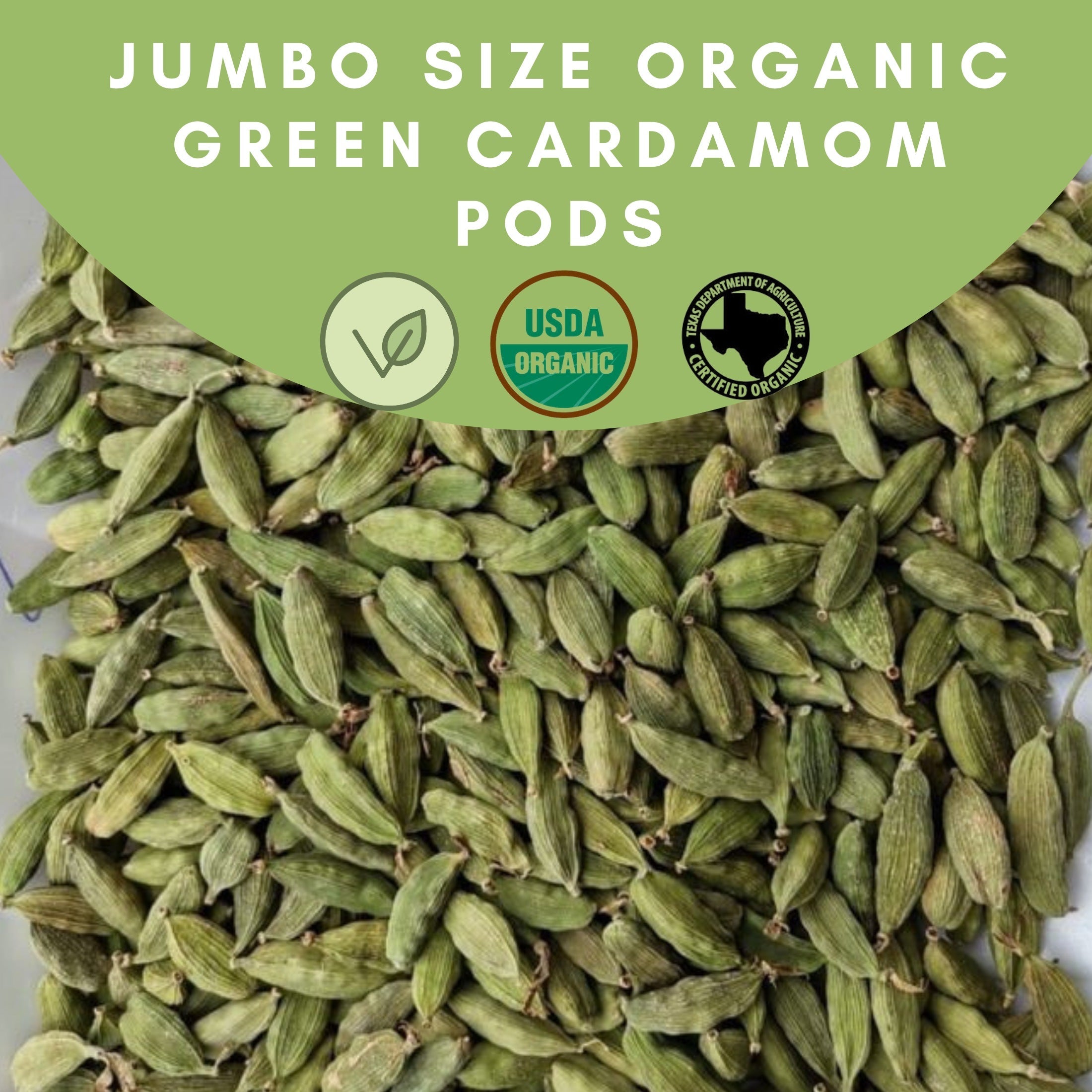 Organic Jumbo Green Cardamom Pods - Premium Quality Whole Spices for Cooking and Baking