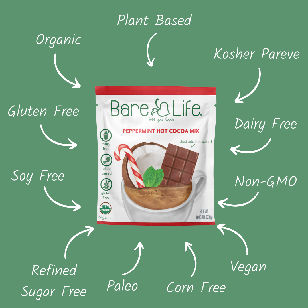 Instant Dairy Free Peppermint Hot Cocoa Mix  | Single Serving 5 Pack |Gluten Free, Vegan and Organic