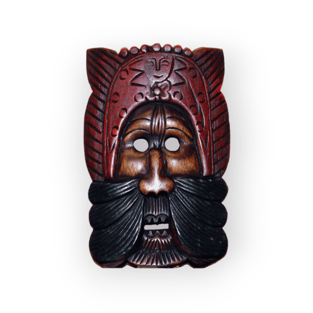 Hand Crafted Wood Mask with Bearded Face 11" Tall