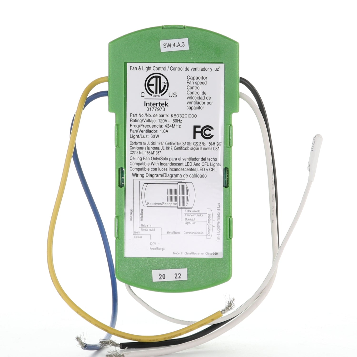 Substitute for Hampton Bay / Hunter K803201000 3-Speed Ceiling Fan Receiver - K803201000 [63T-AC83T-KIT]
