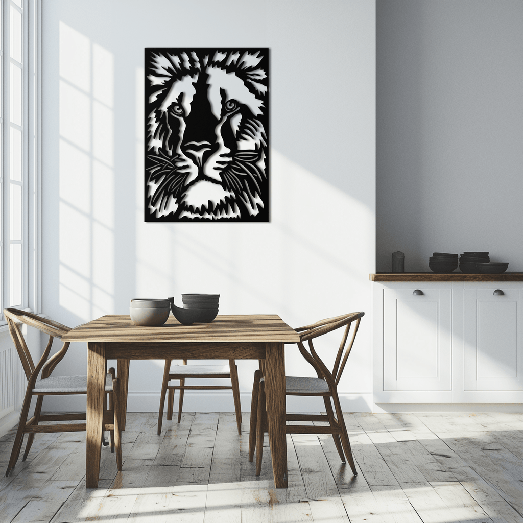 Steel Tiger Face Metal Wall Art - Contemporary Minimalist Style