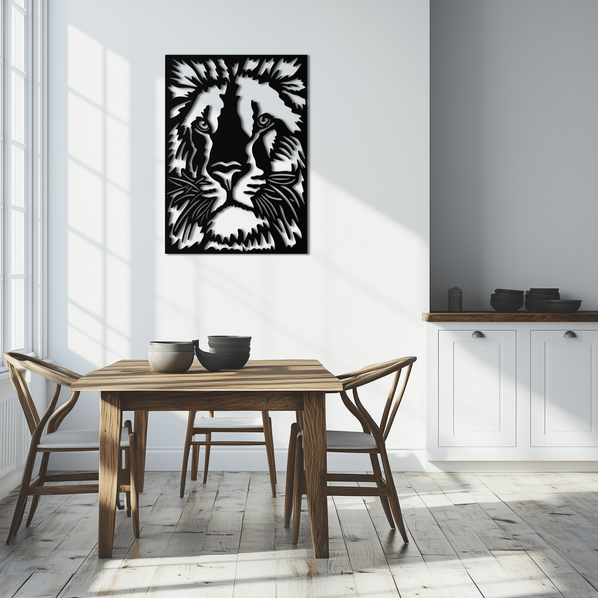 Steel Tiger Face Metal Wall Art - Contemporary Minimalist Style