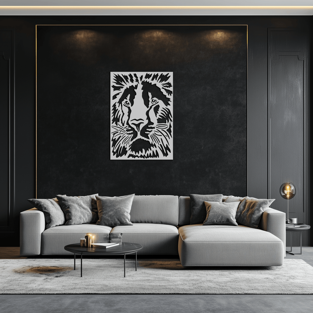 Steel Tiger Face Metal Wall Art - Contemporary Minimalist Style
