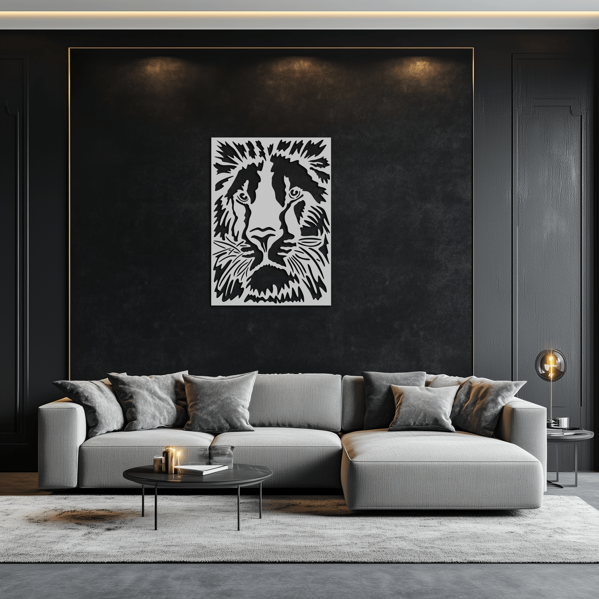 Steel Tiger Face Metal Wall Art - Contemporary Minimalist Style