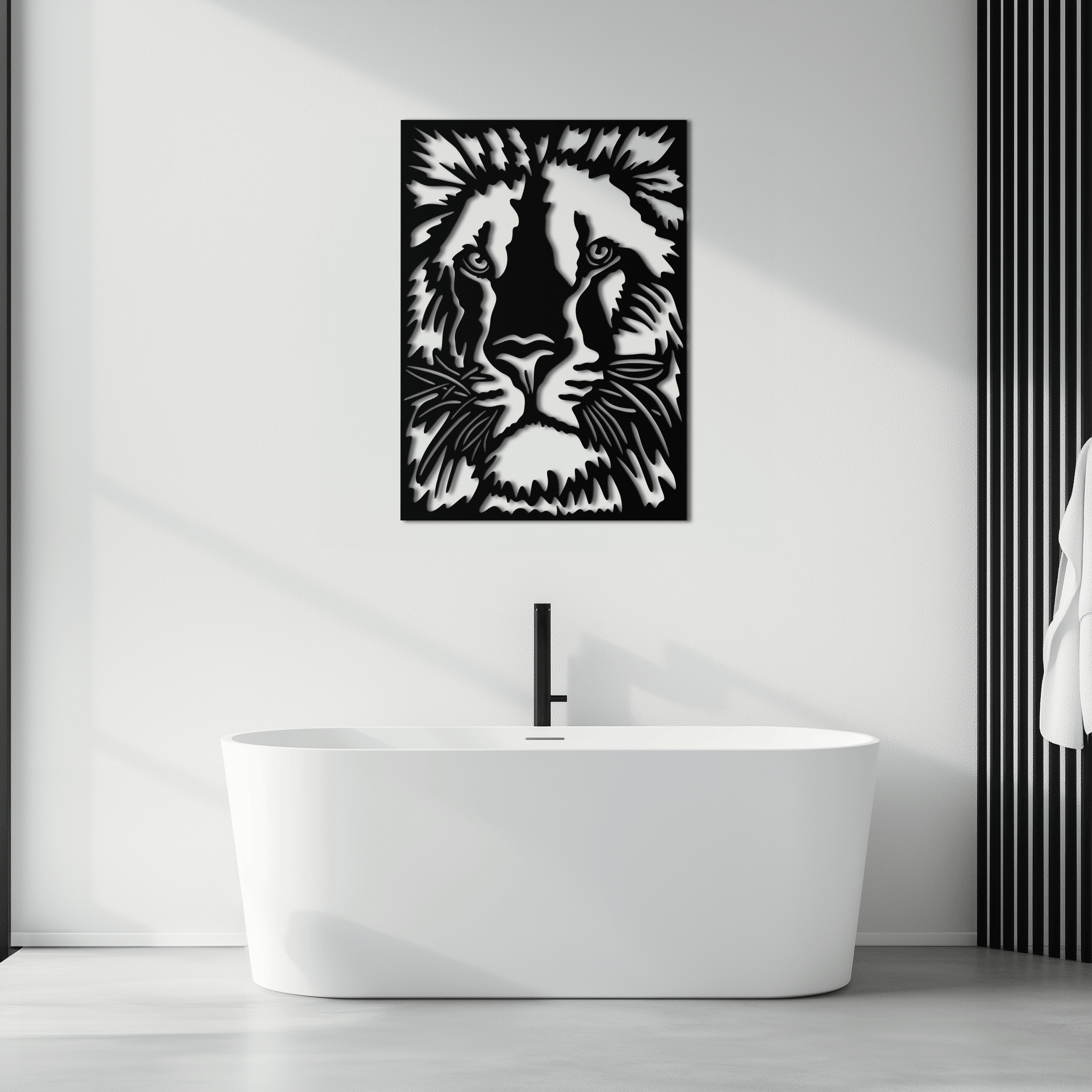 Steel Tiger Face Metal Wall Art - Contemporary Minimalist Style